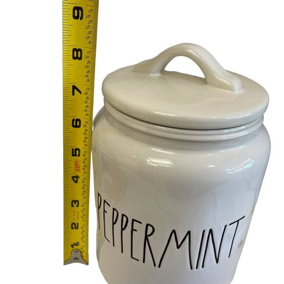 RAE Dunn PEPPERMINT White Red Ceramic Christmas Cookie Jar Canister 9" x 5" - Picture 4 of 7